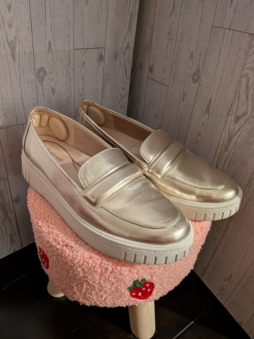 Life Stride Metallic Gold Platform Penny Loafers